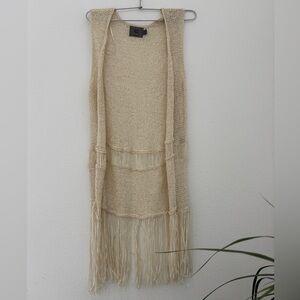 Cream Knit Fringe Vest